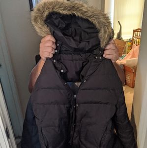 Black puffer coat with hood